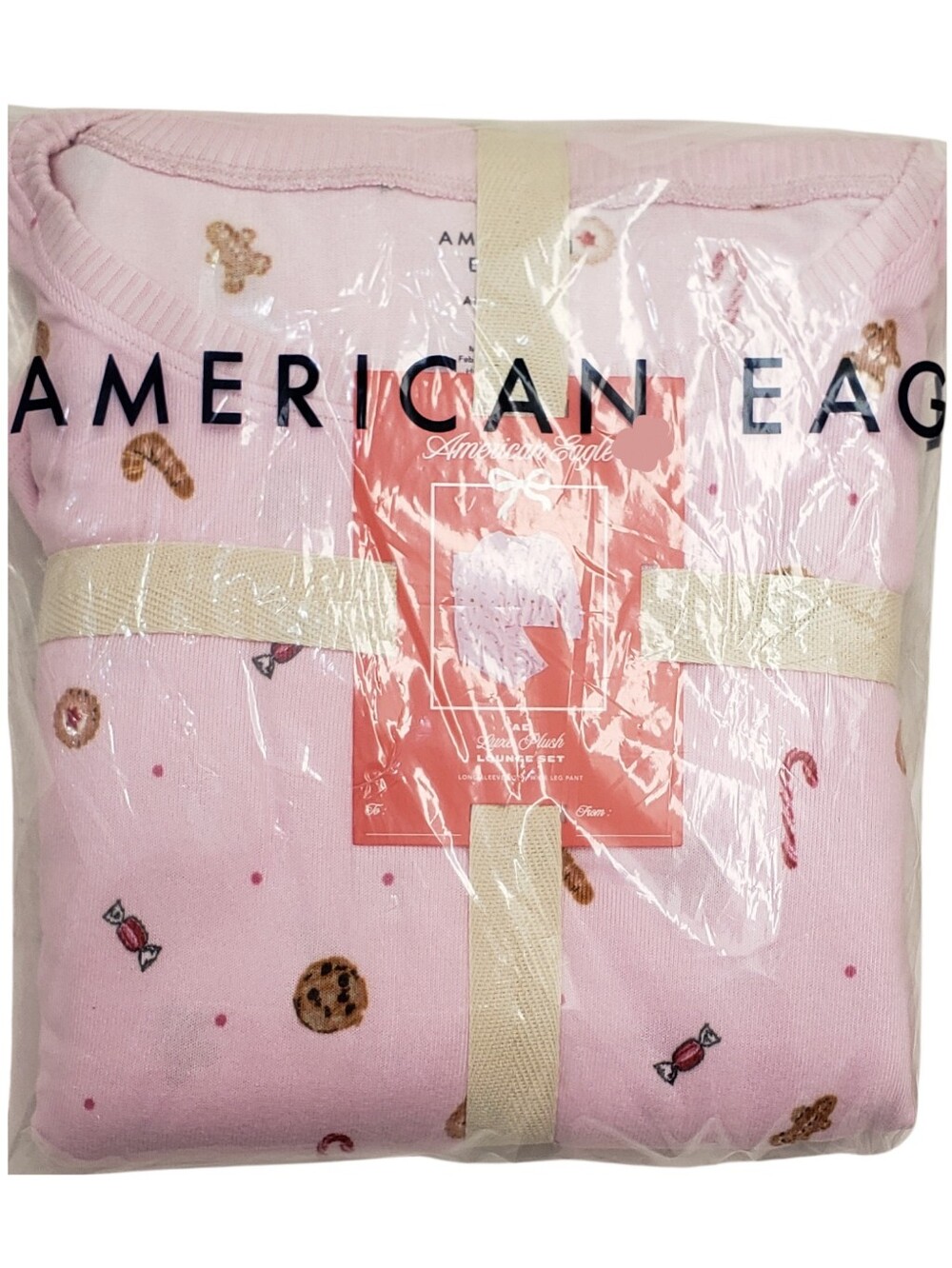 AMERICAN EAGLE Luxe Plush Lounge Set Holiday Long Sleeve Top & Pants NWT